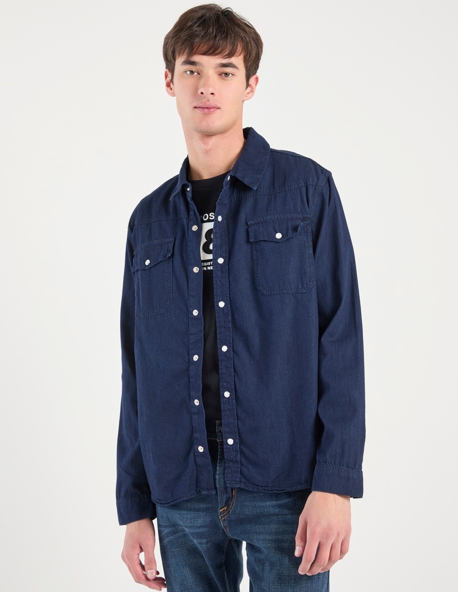Camisa casual de algodón manga larga para hombre
