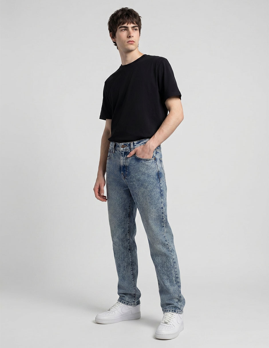 Jeans straight lavado acid wash para hombre 3