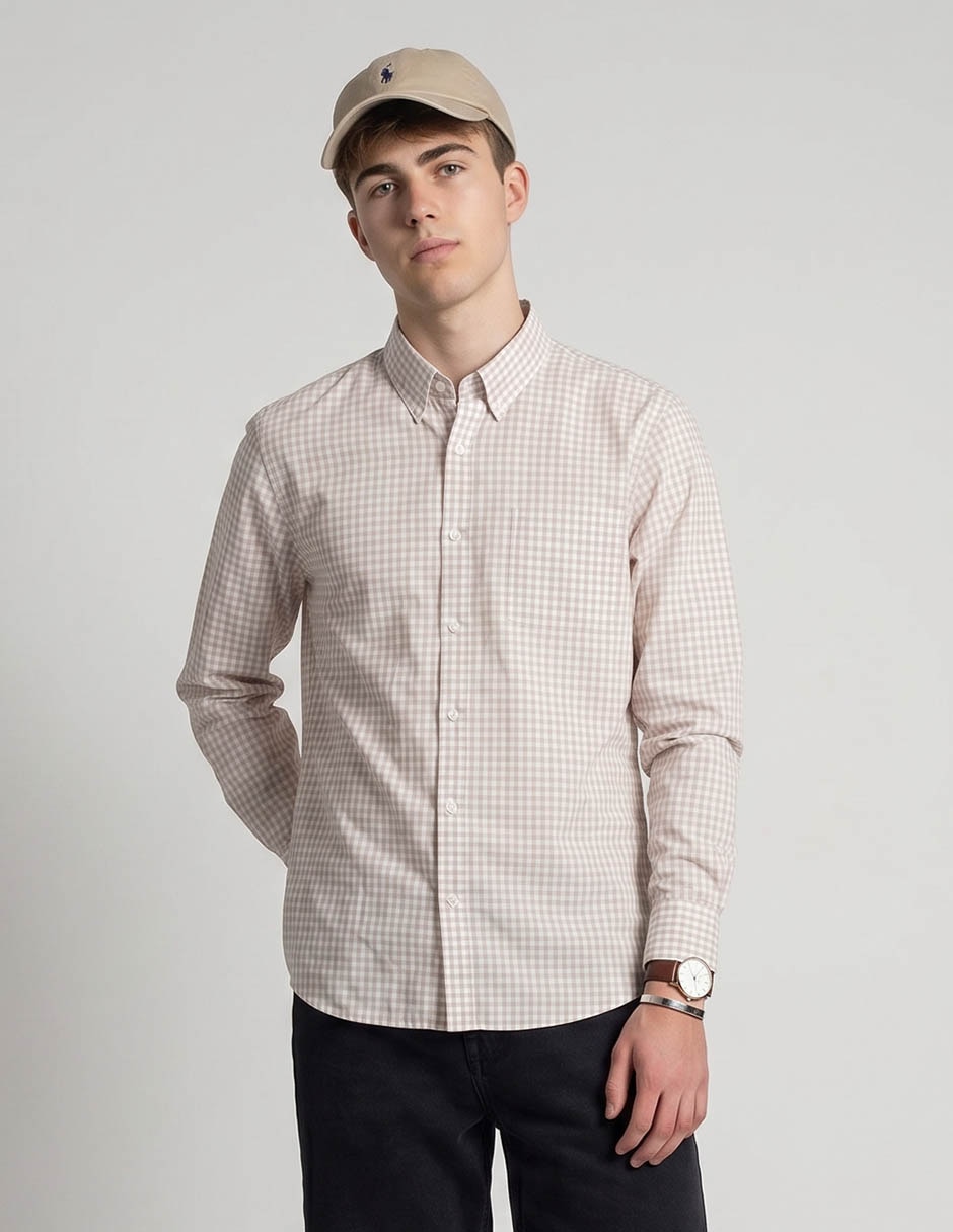 Camisa casual de algodón manga larga para hombre