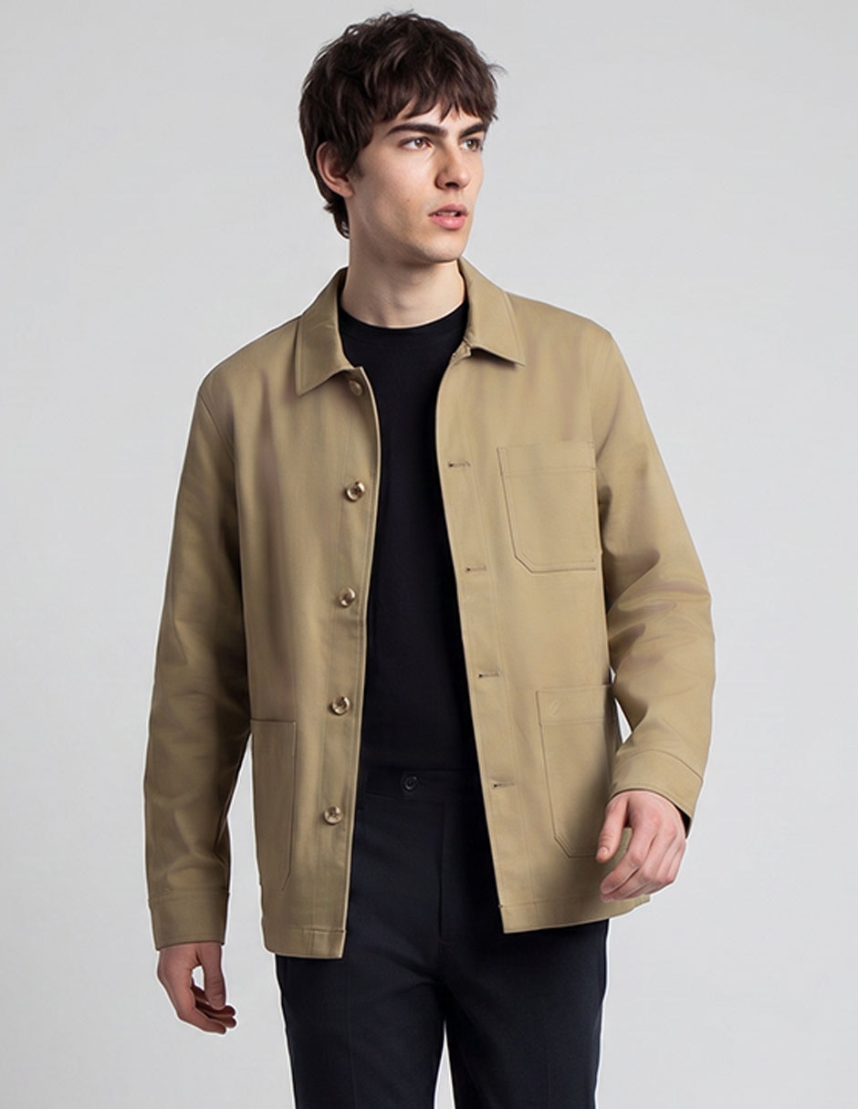 Sobrecamisa casual de algodón manga larga para hombre