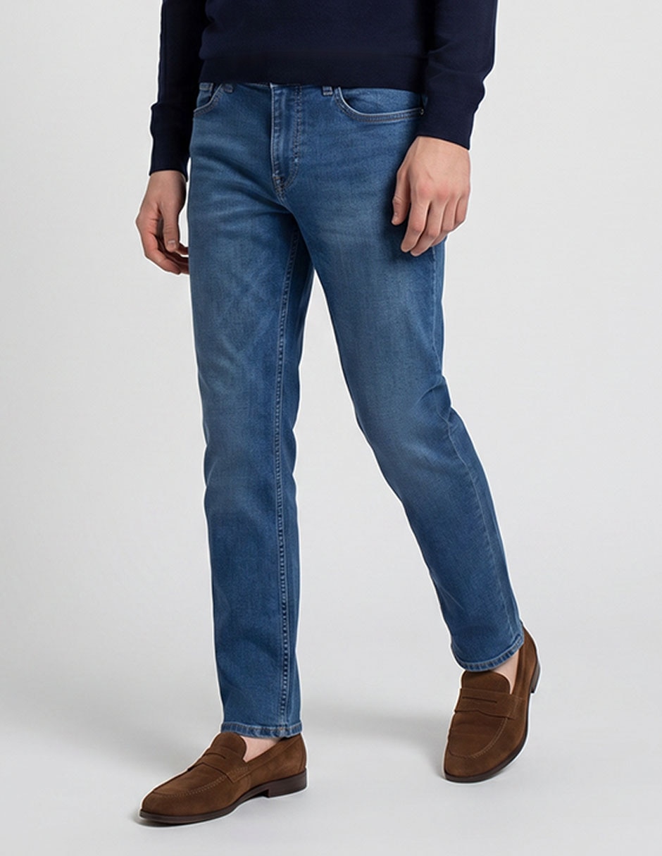 Jeans recto lavado medio para hombre