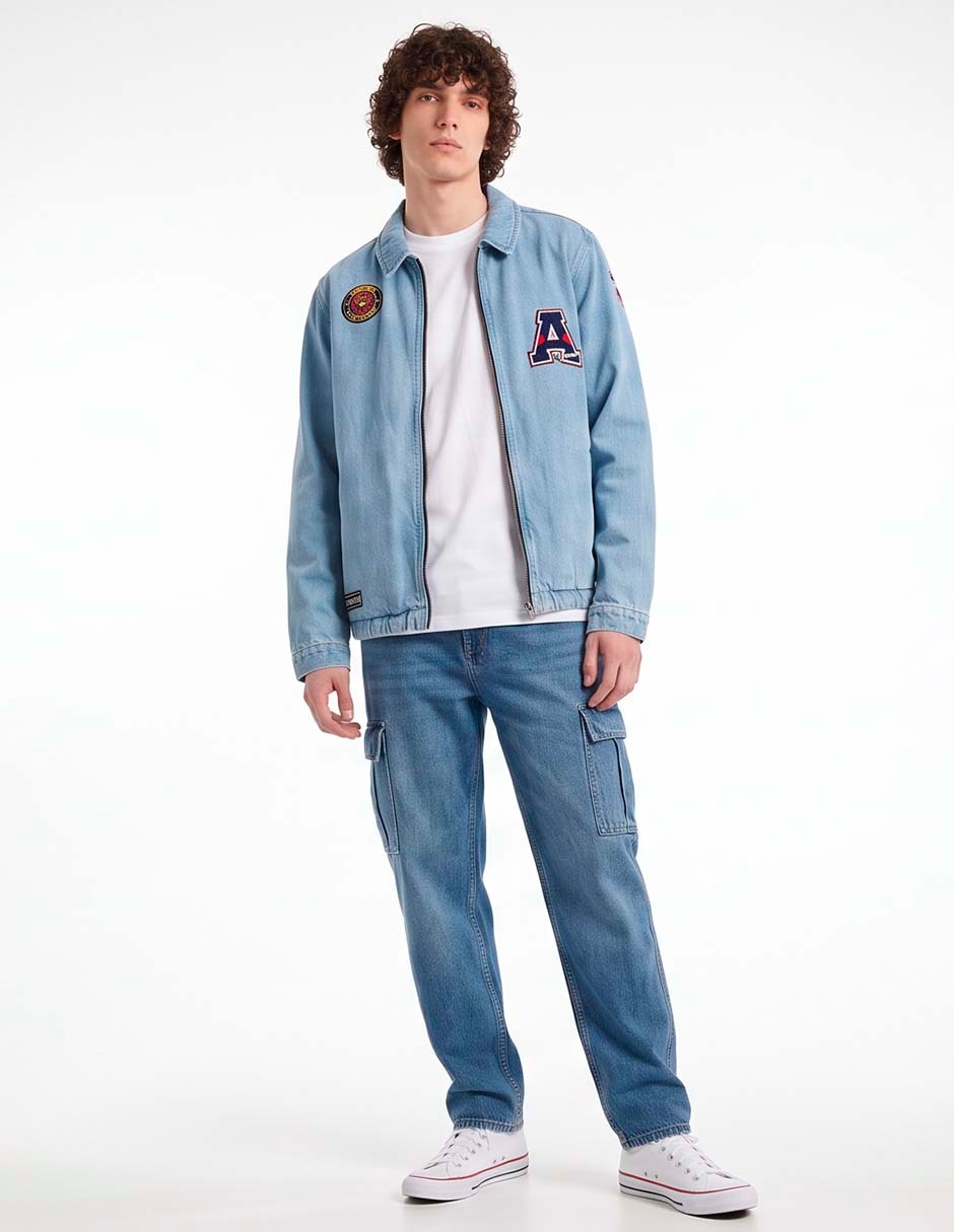 Chamarra denim de mezclilla con bolsillos para hombre