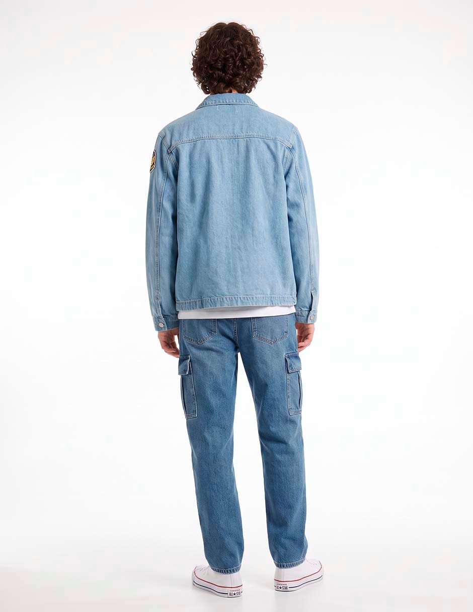 Chamarra denim de mezclilla con bolsillos para hombre