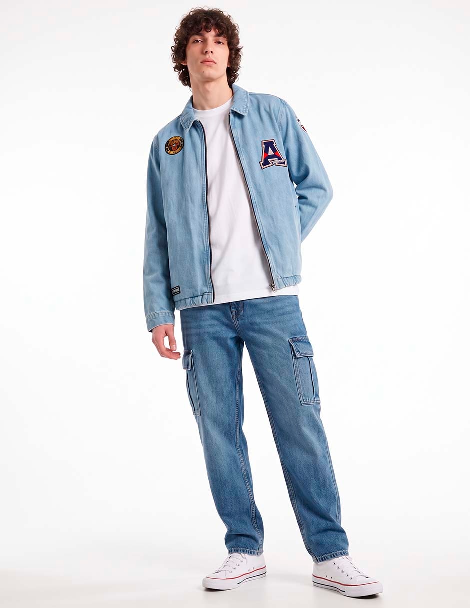 Chamarra denim de mezclilla con bolsillos para hombre