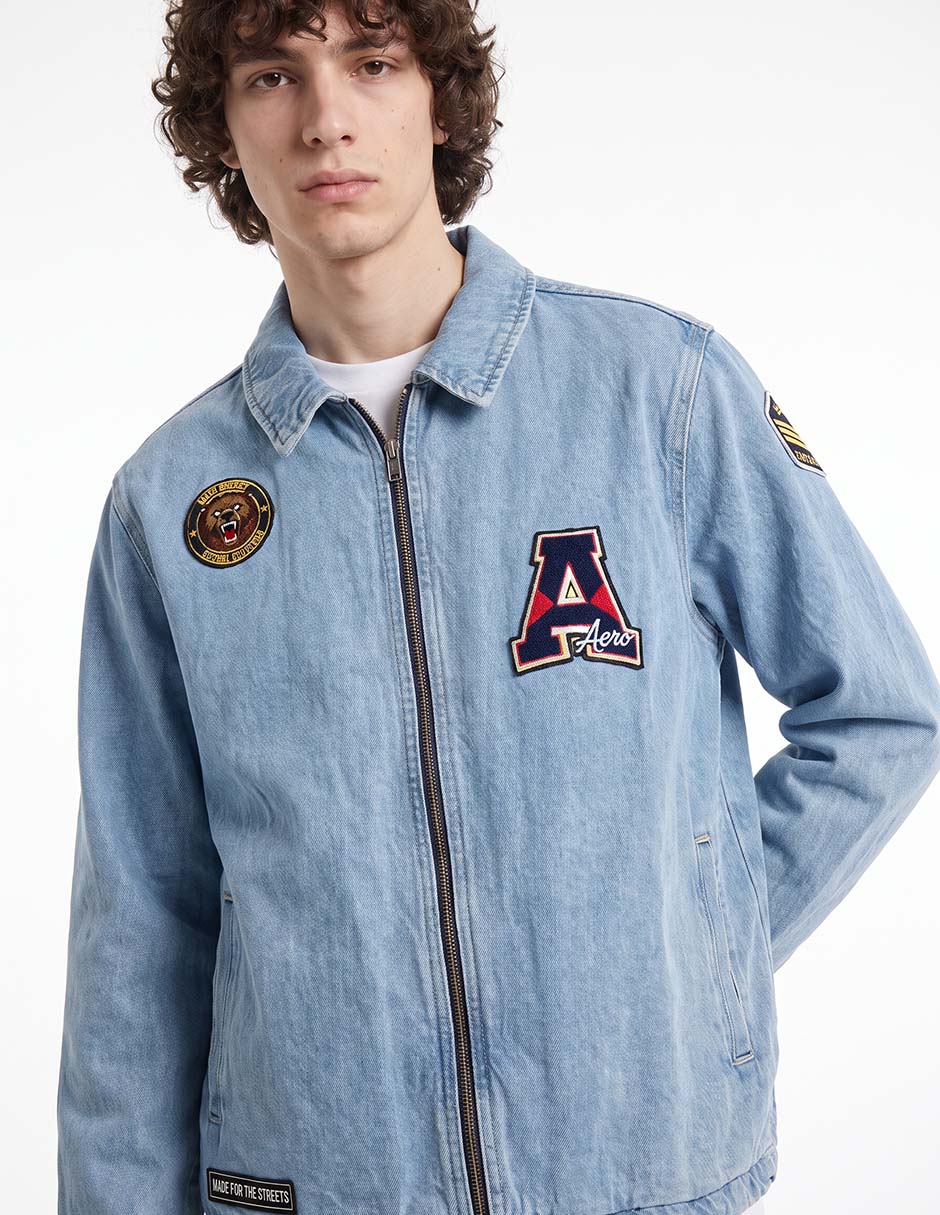 Chamarra denim de mezclilla con bolsillos para hombre