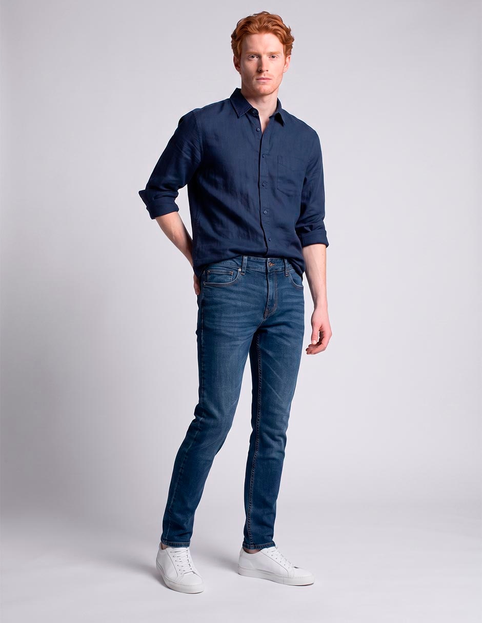 Jeans slim lavado obscuro para hombre