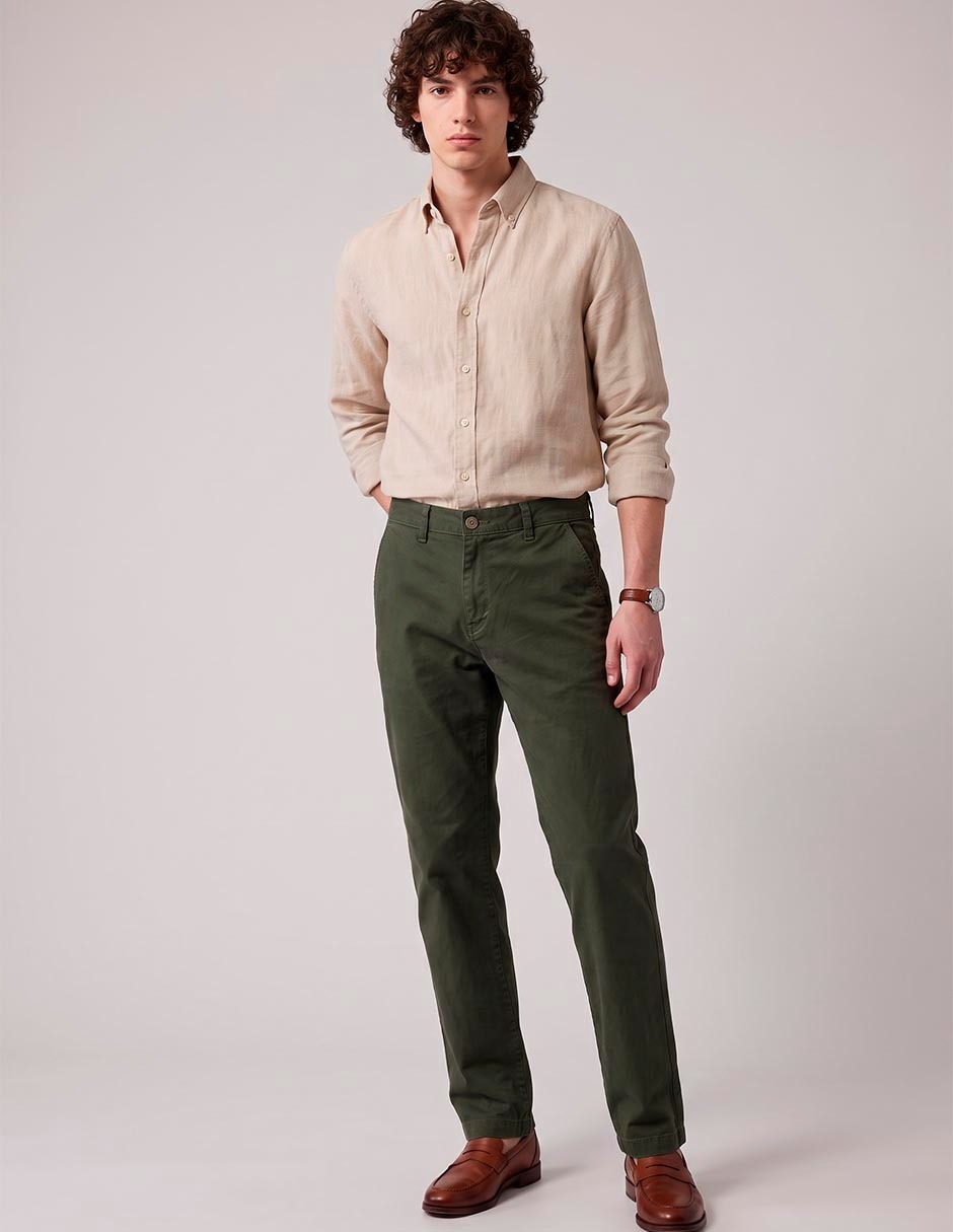 Pantalón casual slim de gabardina para hombre 1