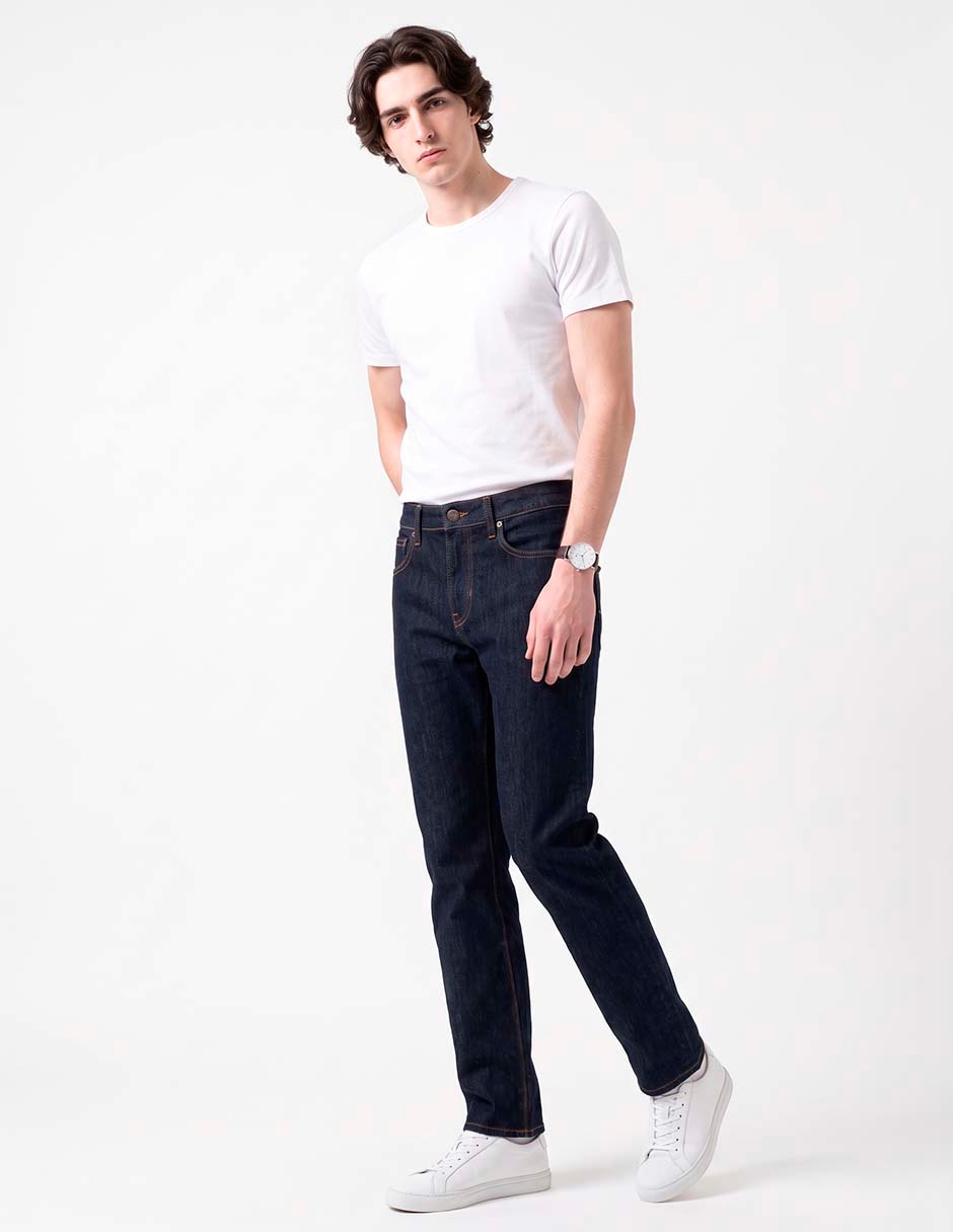 Jeans straight lavado rinse para hombre 4