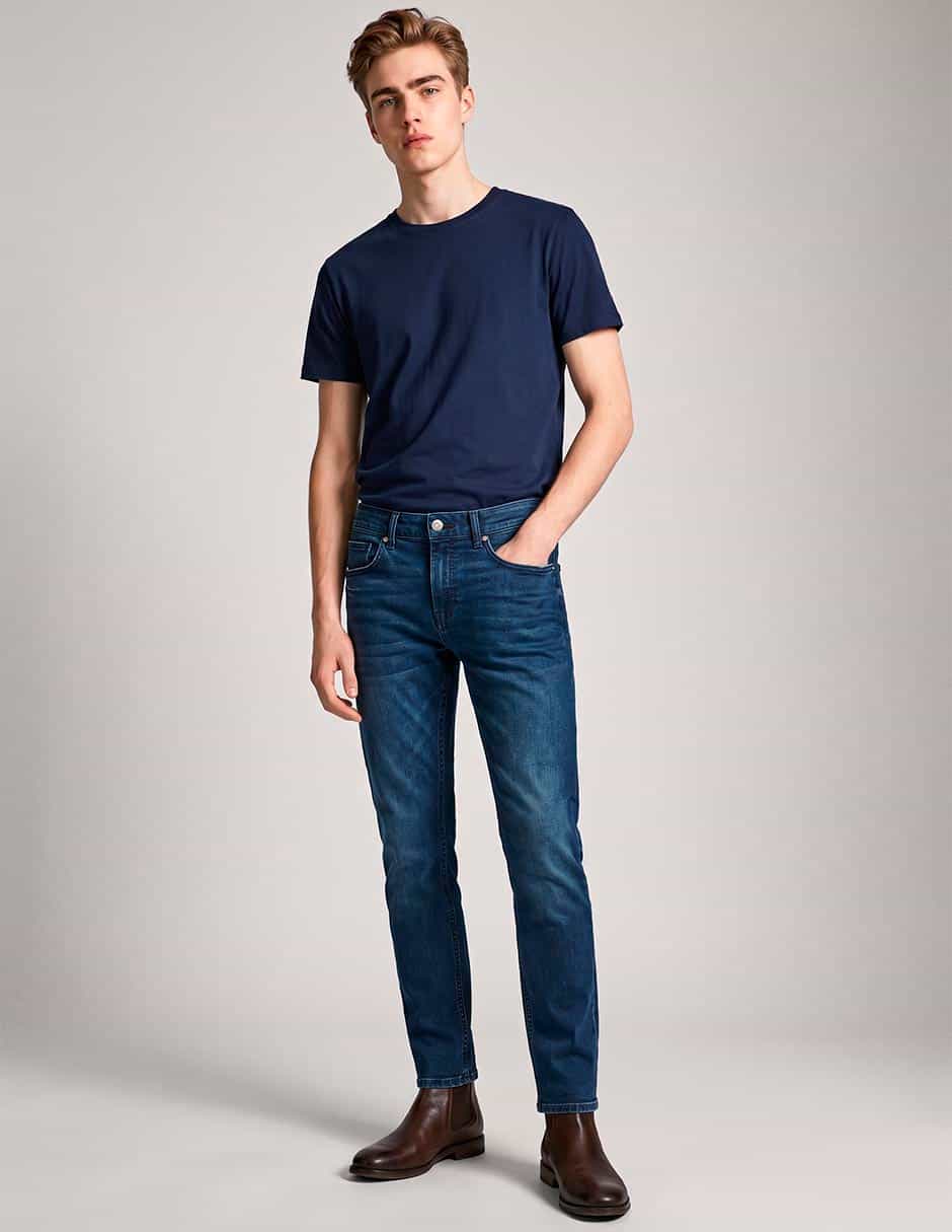 Jeans straight lavado stone wash para hombre 2