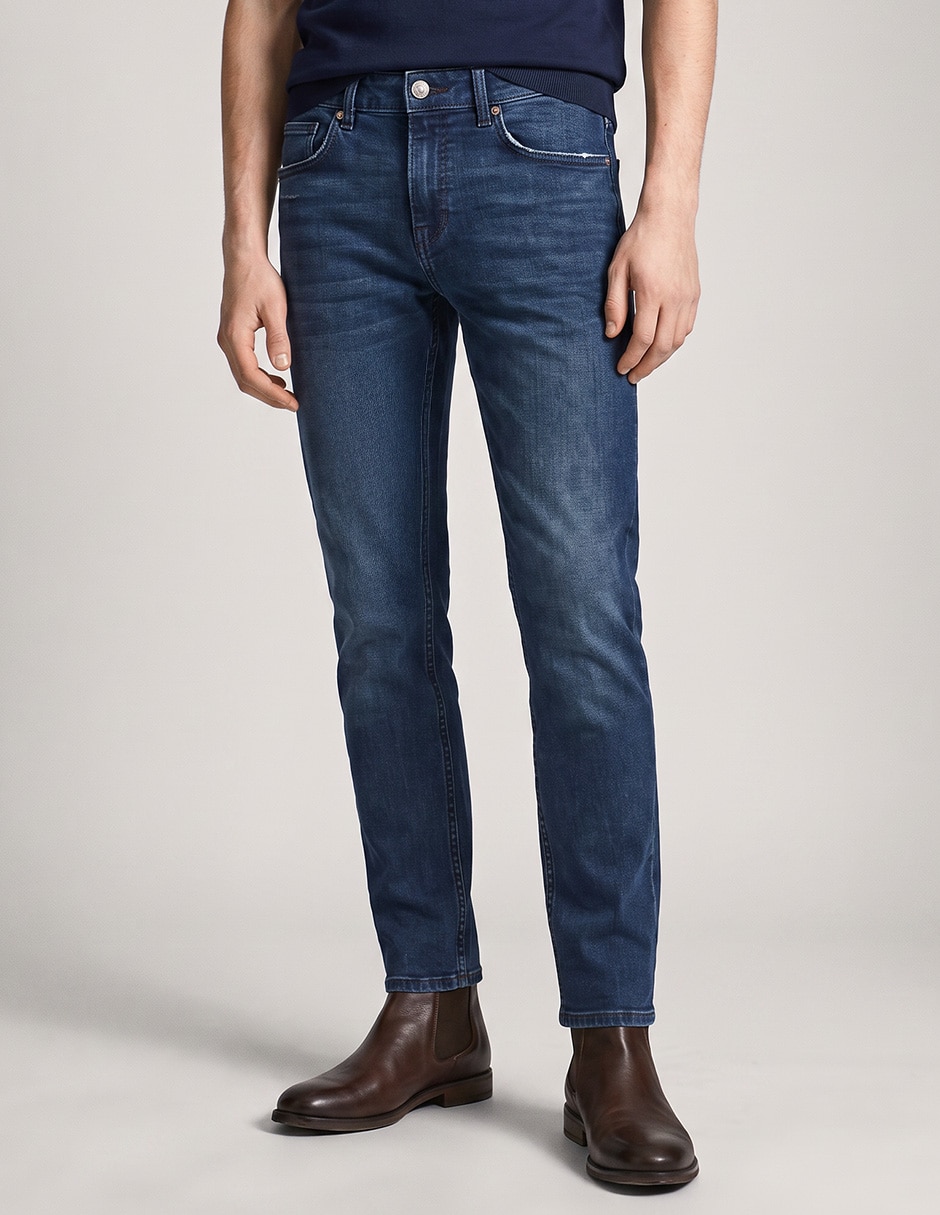 Jeans straight lavado stone wash para hombre