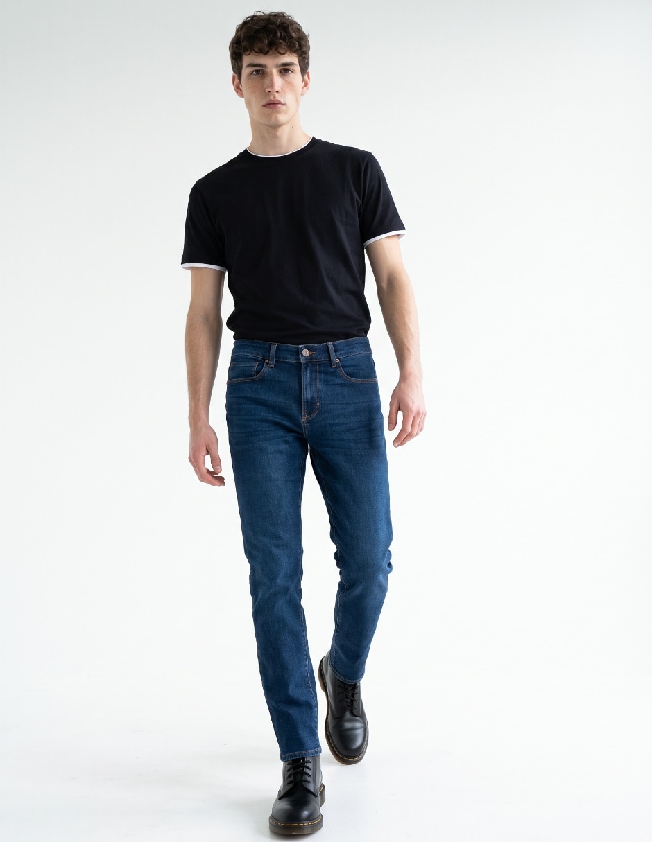 Jeans slim lavado whisker para hombre
