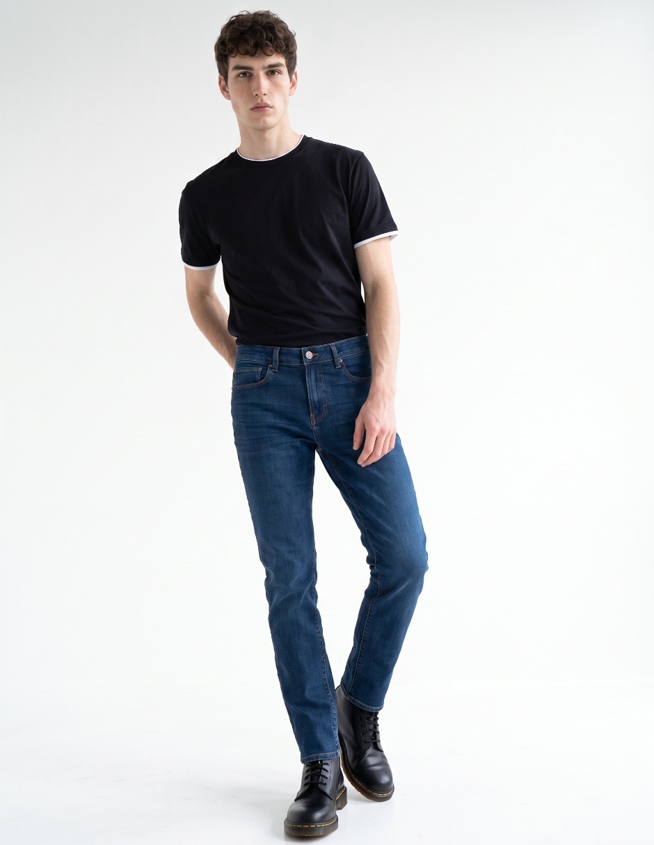 Jeans slim lavado whisker para hombre 3