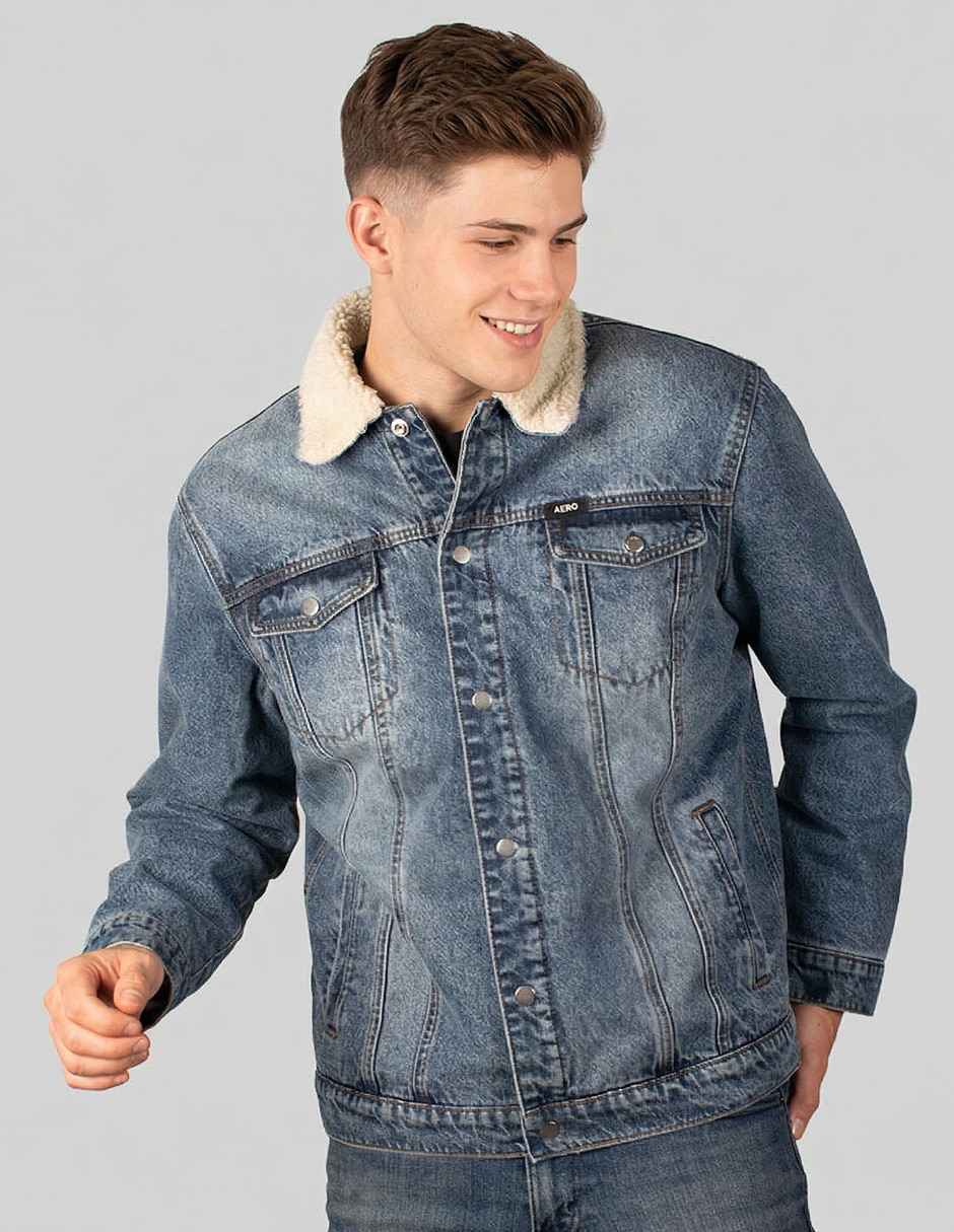 Chamarra denim de mezclilla con bolsillos para hombre Chamarra denim de mezclilla con bolsillos para hombre
