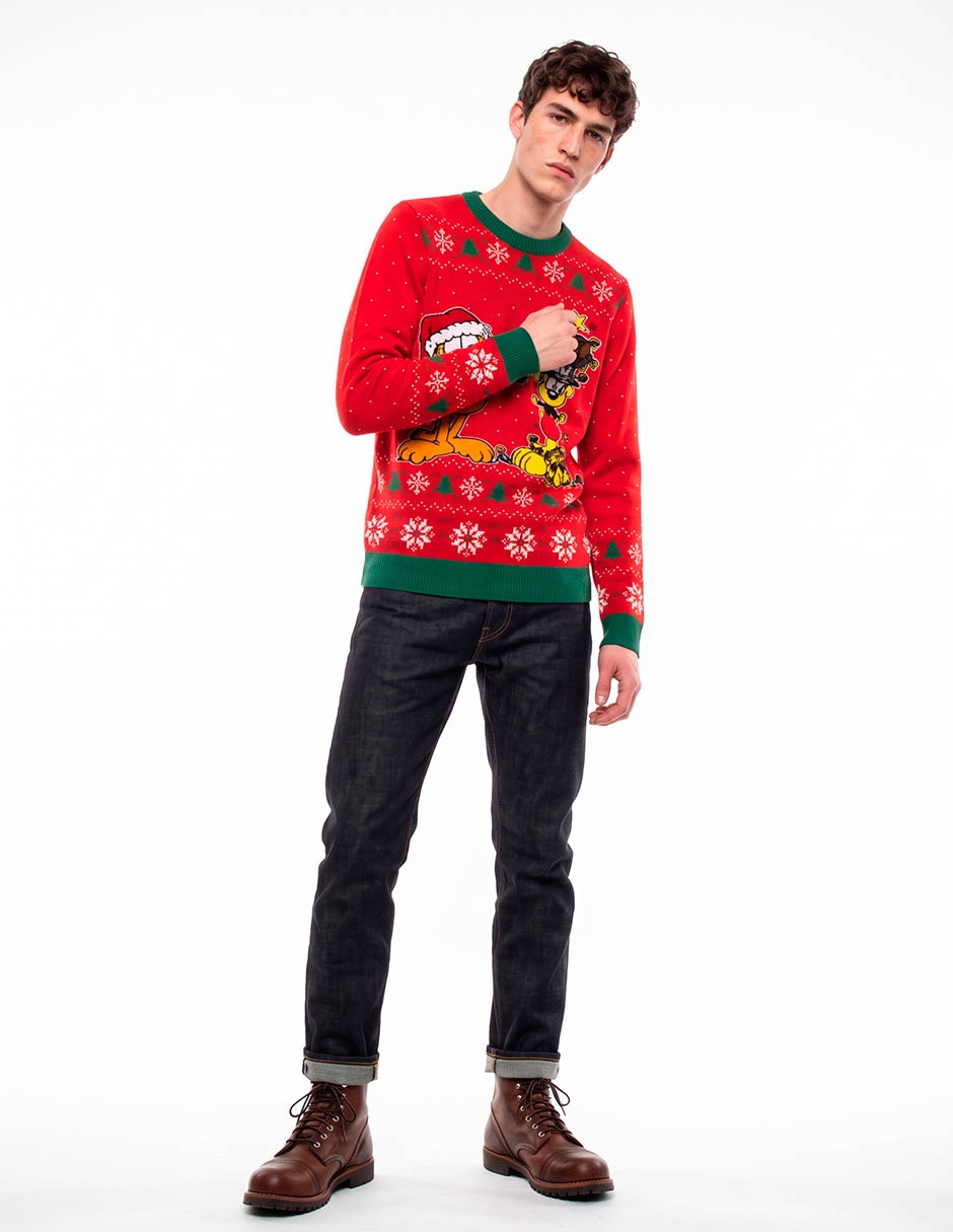 Suéter navideño garfield cuello redondo para hombre Suéter navideño garfield cuello redondo para hombre