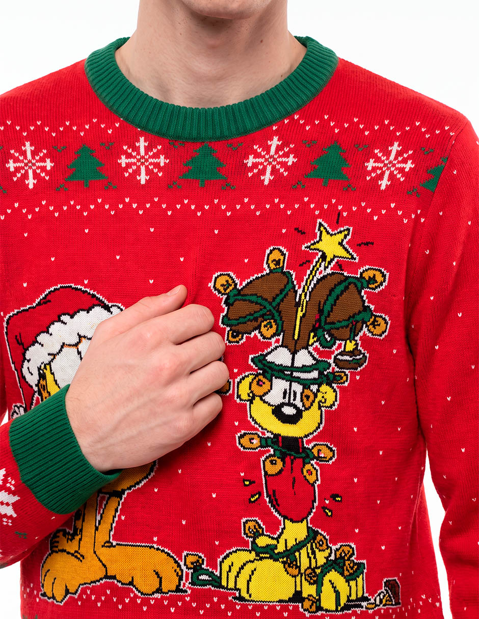 Suéter navideño garfield cuello redondo para hombre 3