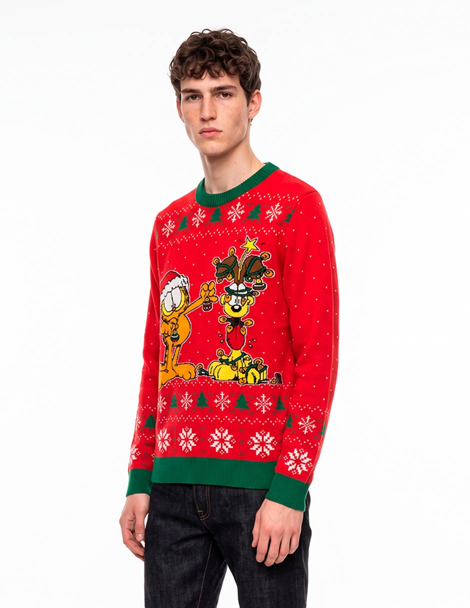 Suéter navideño garfield cuello redondo para hombre 4