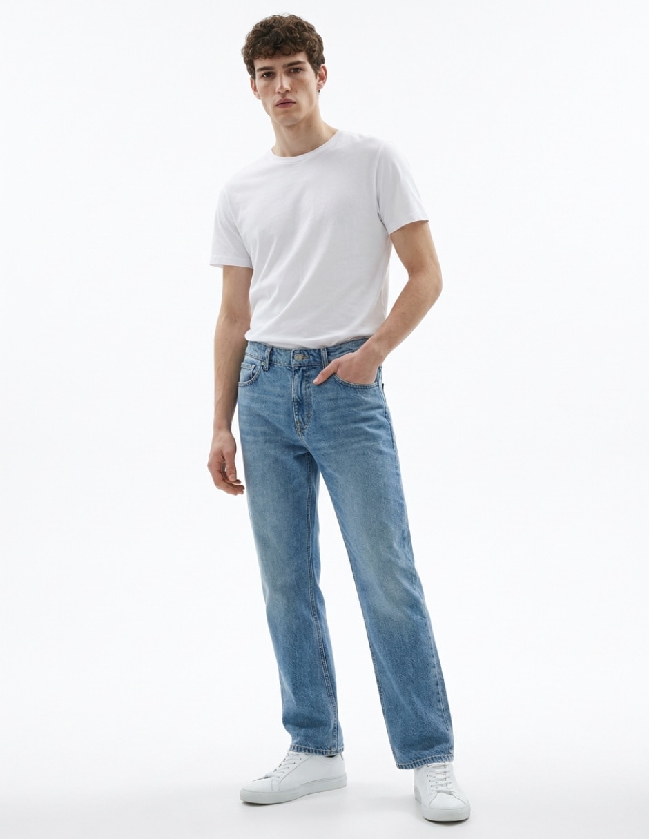Jeans relaxed lavado bleach para hombre