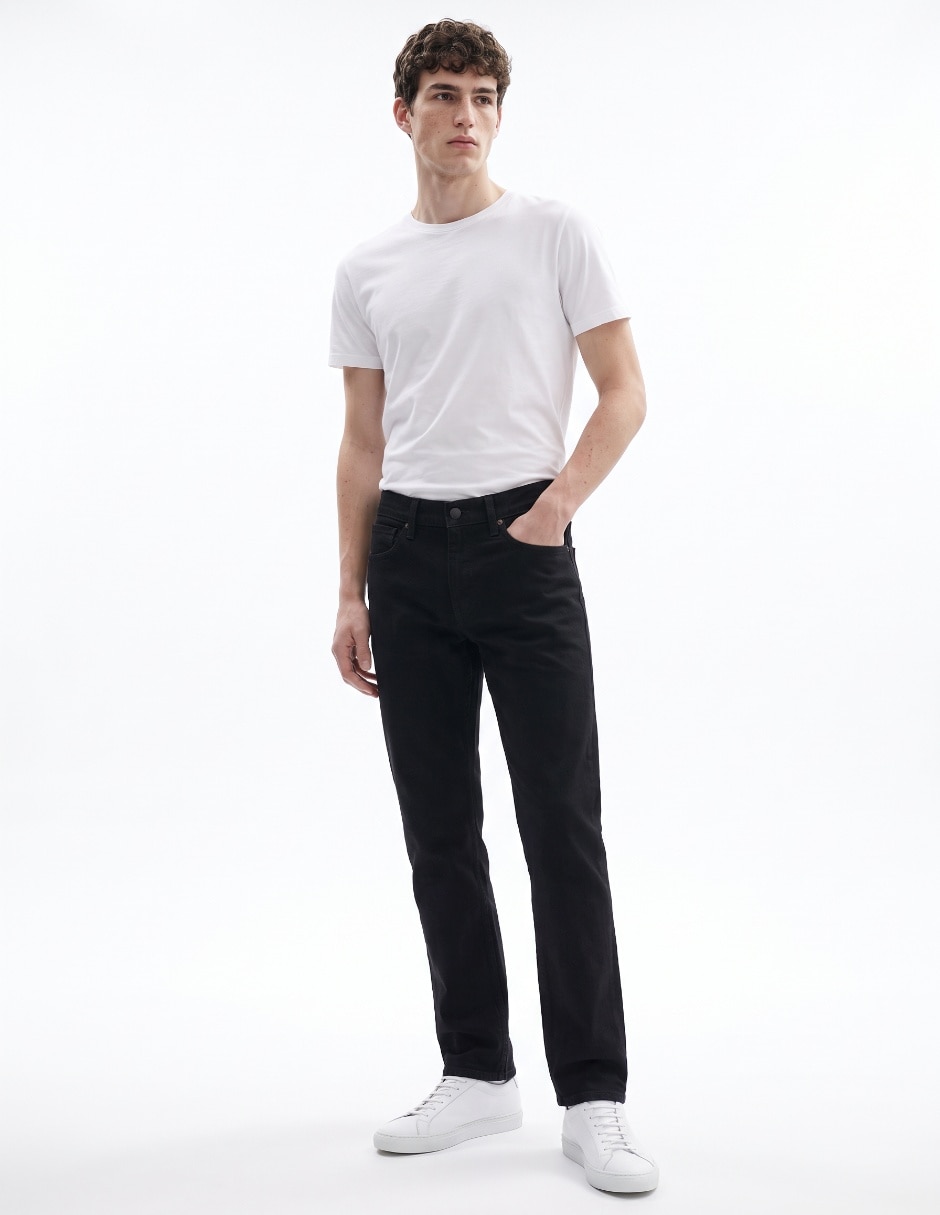 Jeans straight lavado rinse para hombre 4