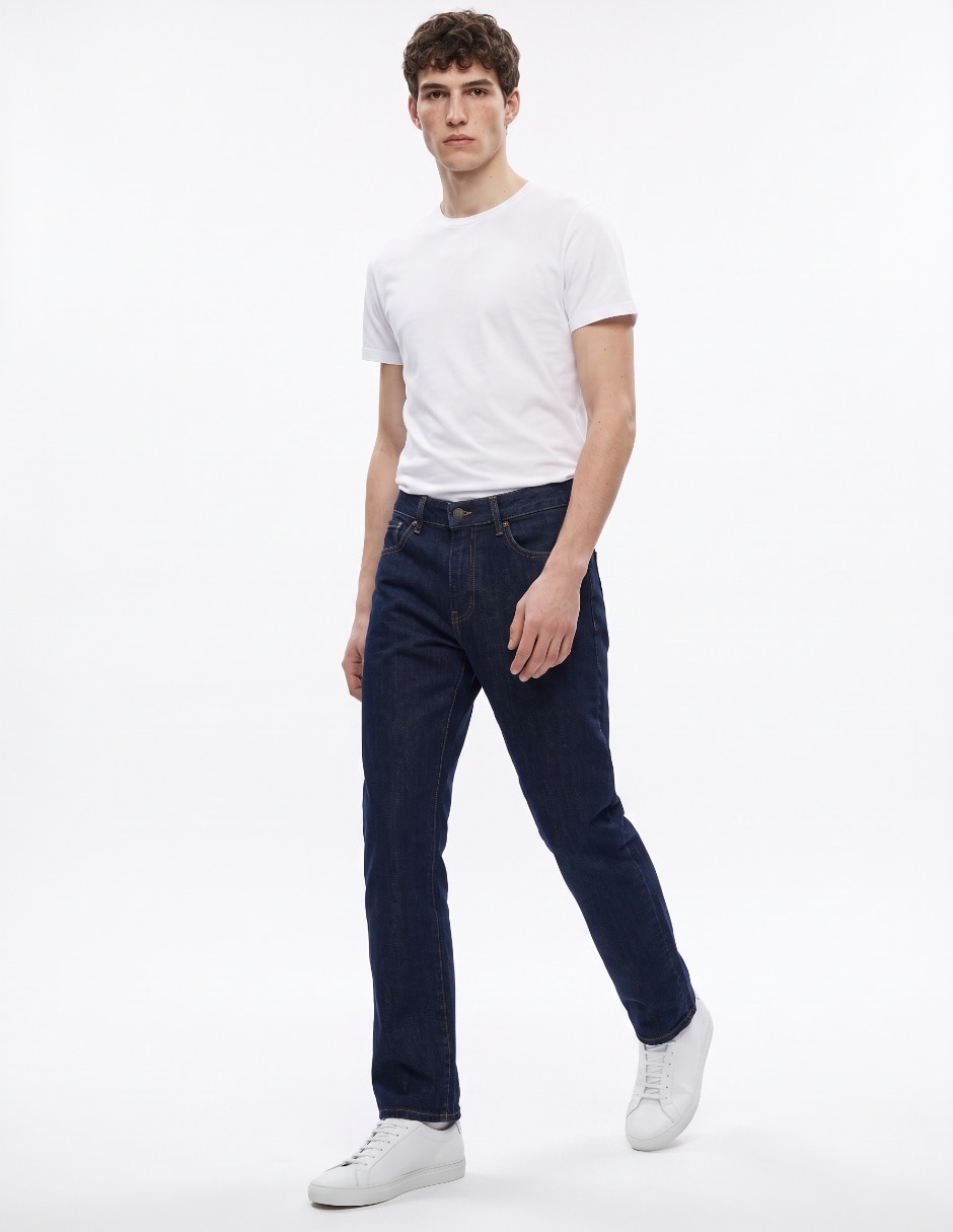 Jeans straight lavado rinse para hombre 3