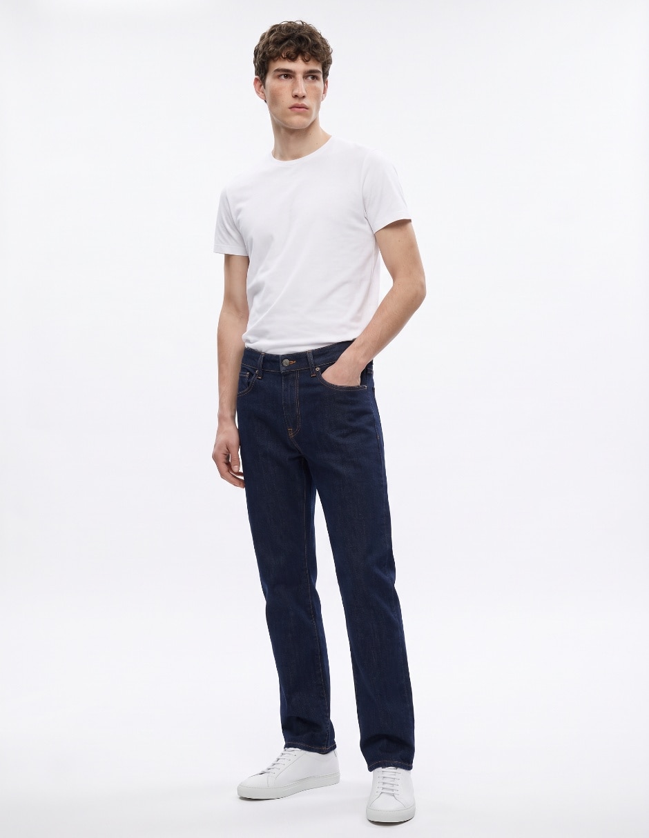 Jeans straight lavado rinse para hombre 4